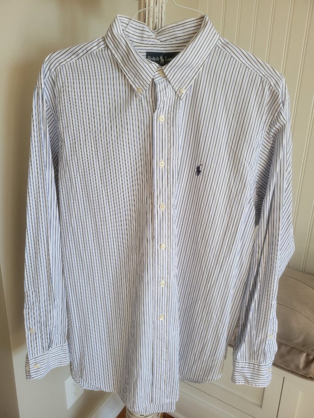 Men's Ralph Lauren Classic Fit Dress Shirt 17 1/2 34/35 Blue Stripe Button Down